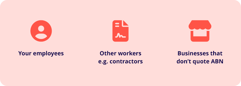 tax table withhold amounts from payments to: your employees, other workers, businesses that don't quote their ABN