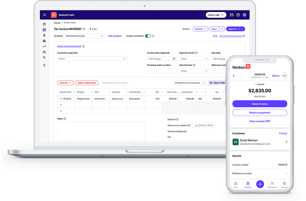 Invoices Header reckon unlimited online invoices