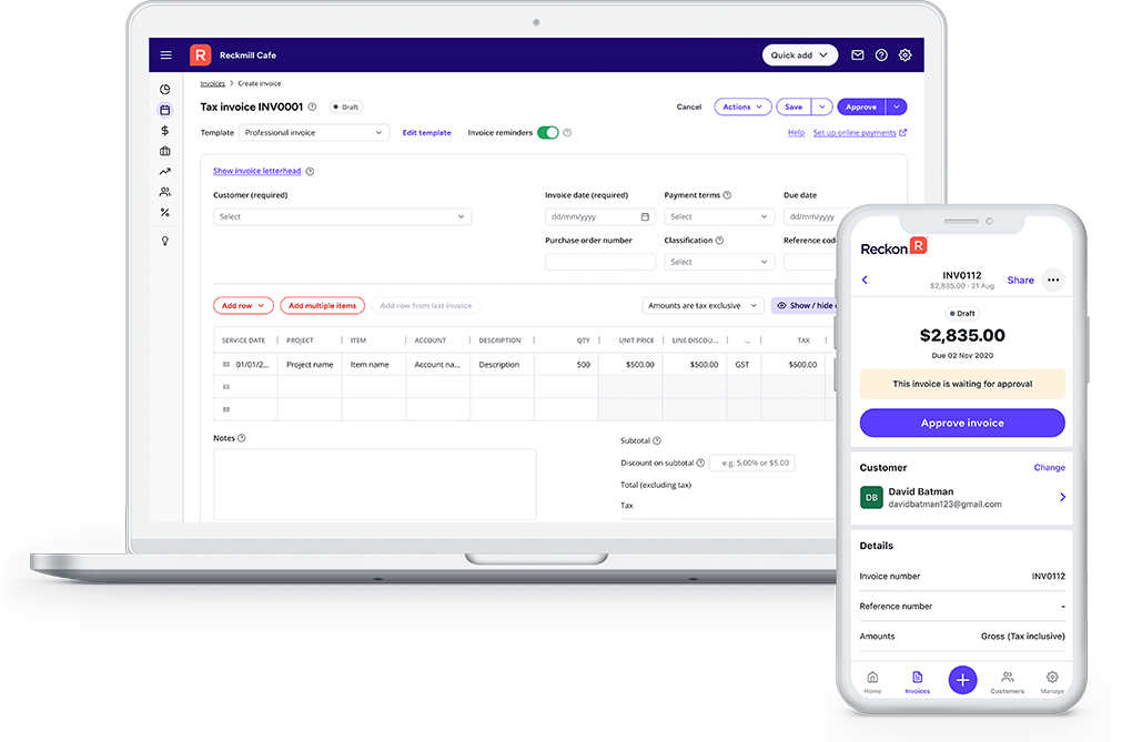 Invoicing Header reckon unlimited online invoices