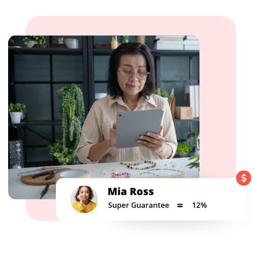 SBSCH Half Half 2 Tablet Woman on tablet reviewing their employee's super contribution