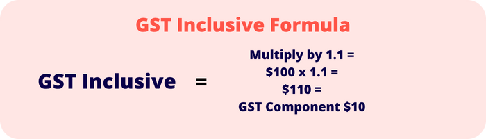GST Inclusive Formula GST Inclusive formula multiply by 1.1
