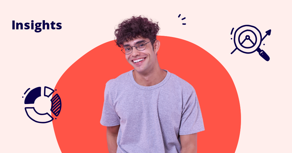 Bloke smiling with icons in background