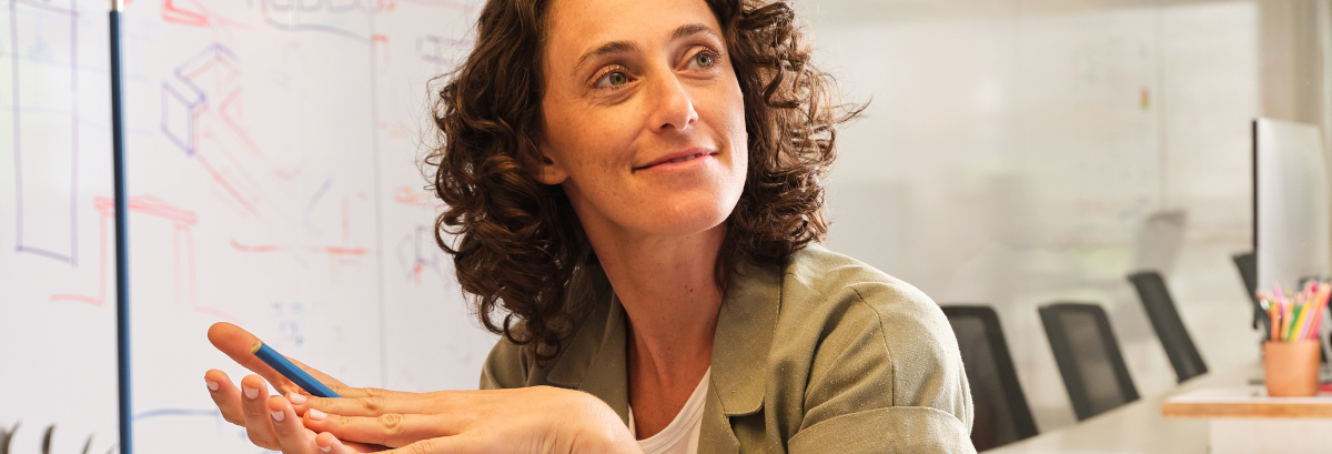 woman in office smiling