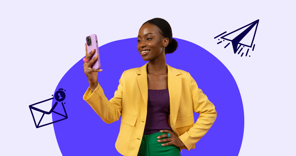 Woman smiling at phone