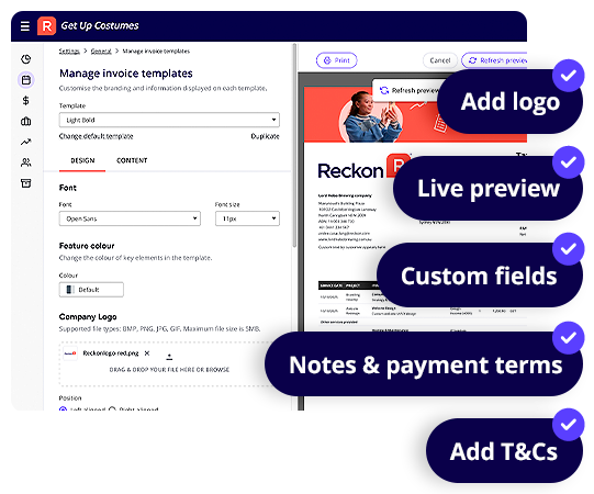 Customisable invoice templates