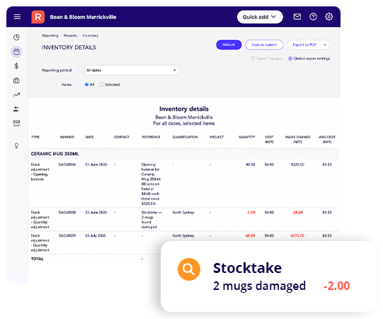 Inventory details reporting