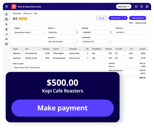 Who knew your cashflow could look so good. In real-time too! Gain immediate clarity over your net business. Take control by keeping track of receipts, payments and GST. Watch your net position change real-time.