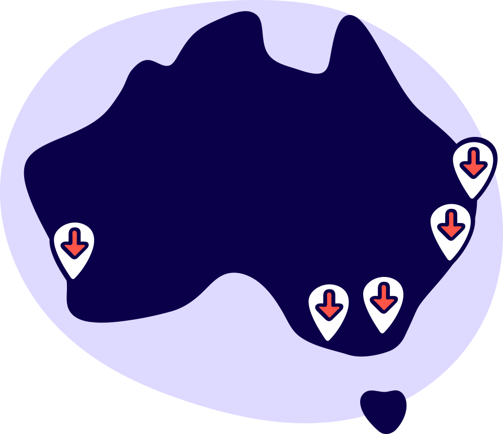 Australian map showing Geelong and Warrnambool with down arrows