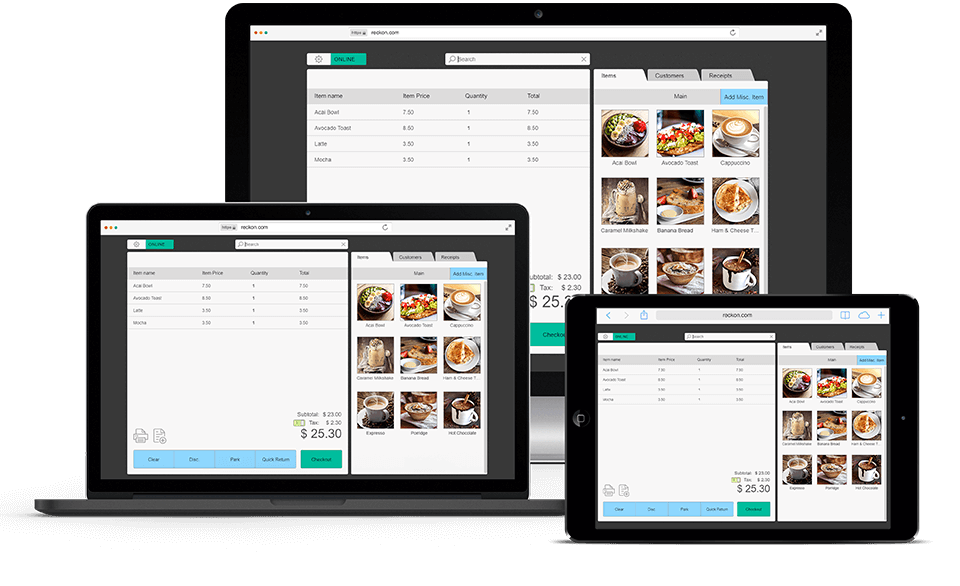 Hardware Get Started Get started on a PC, Mac, iPad or tablet. Reckon Cloud POS is accessed via a web browser, which means it runs on virtually any computer, laptop, ipad or tablet. We recommend you use Reckon Cloud POS with Google Chrome as the software is developed and optimised for use with this web browser.